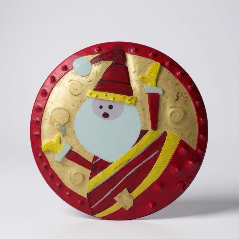 Cracker Barrel plaid tidings Santa glass plate